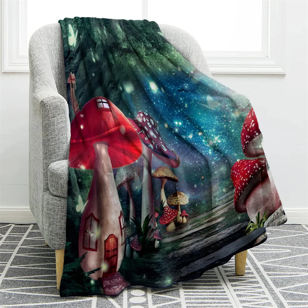 Mushroom Blanket Colorful Butterfly Moon Star Black Print Throw Blanket Mushroom Decor Warm for Home Living Room Sofa Office