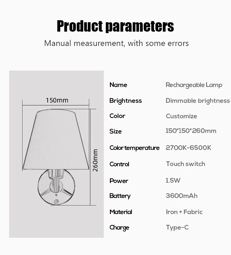 3600mAh charging compartment wireless wall lamp for bedrooms, living rooms, corridors, universal wiring free indoor wall lamp