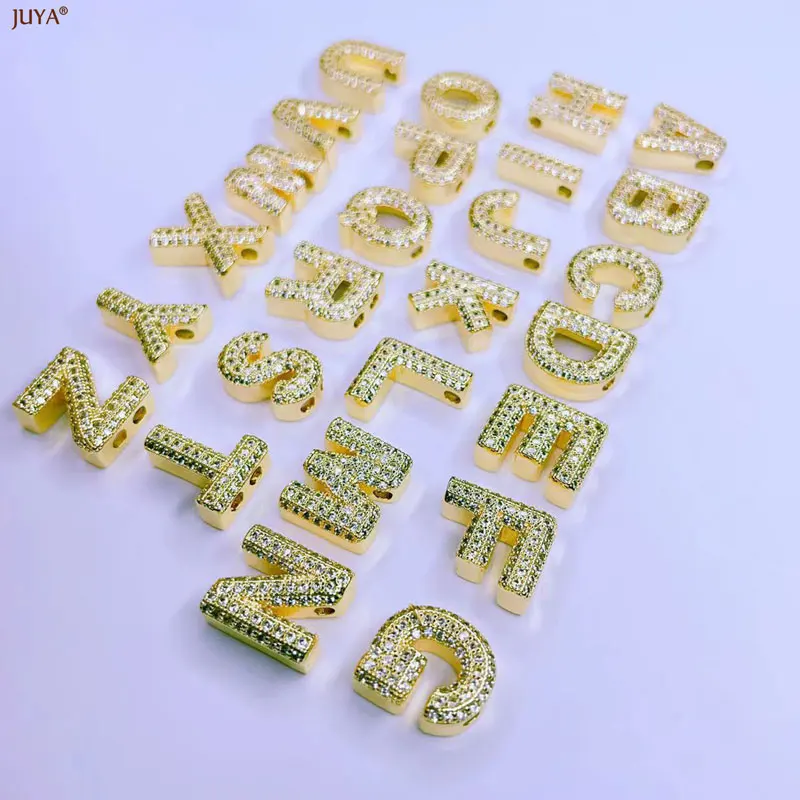 

JUYA 18K Gold Plated 26 Alphabet Letters Pendants Without Top Hook Zircon Charms For DIY Necklaces Jewelry Findings Accessories