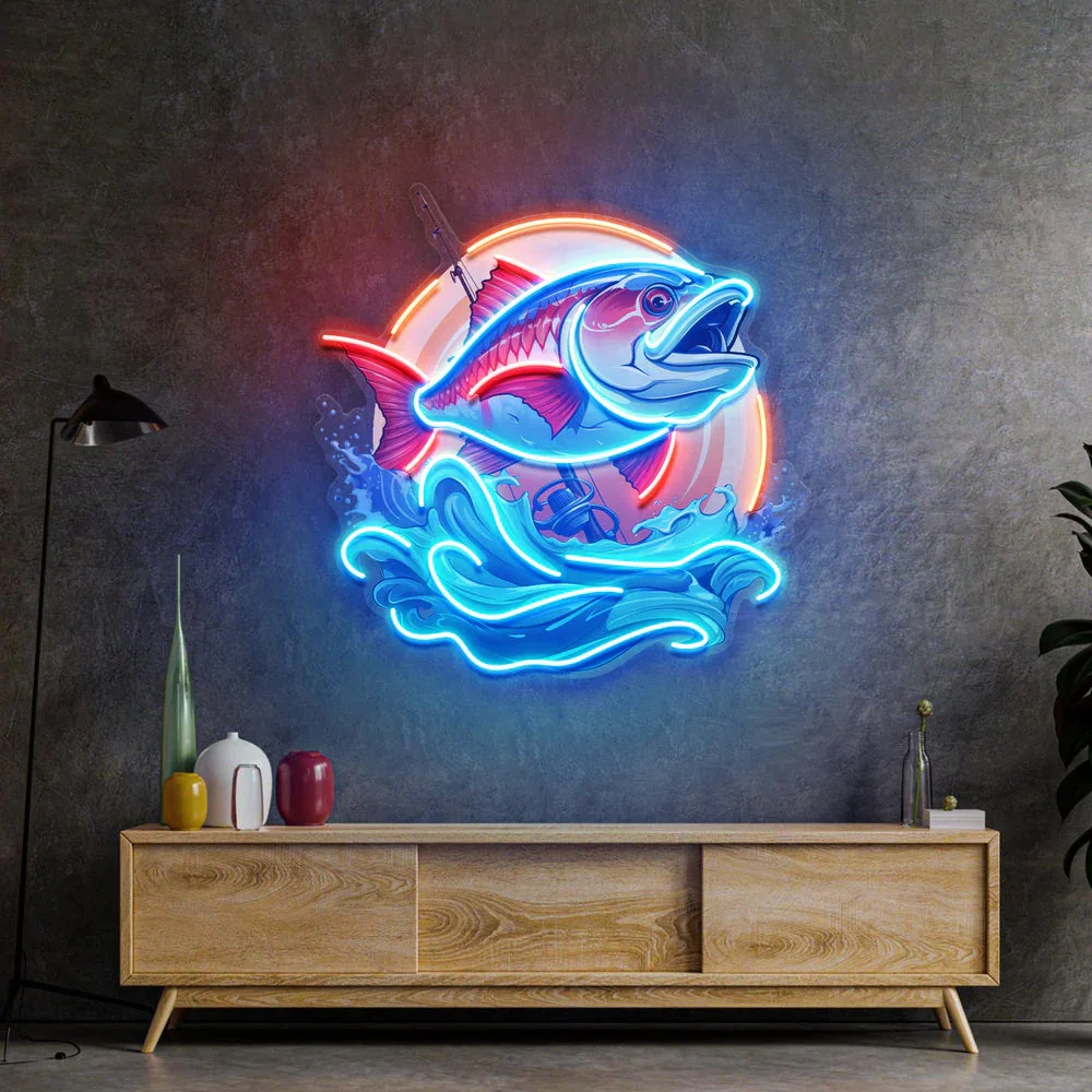 Imagem -06 - Led Neon Sign Light Peixe Carpa Bar Pub Decoração de Parede Casa Parede Sala Pop Art Fishing Lover Presentes