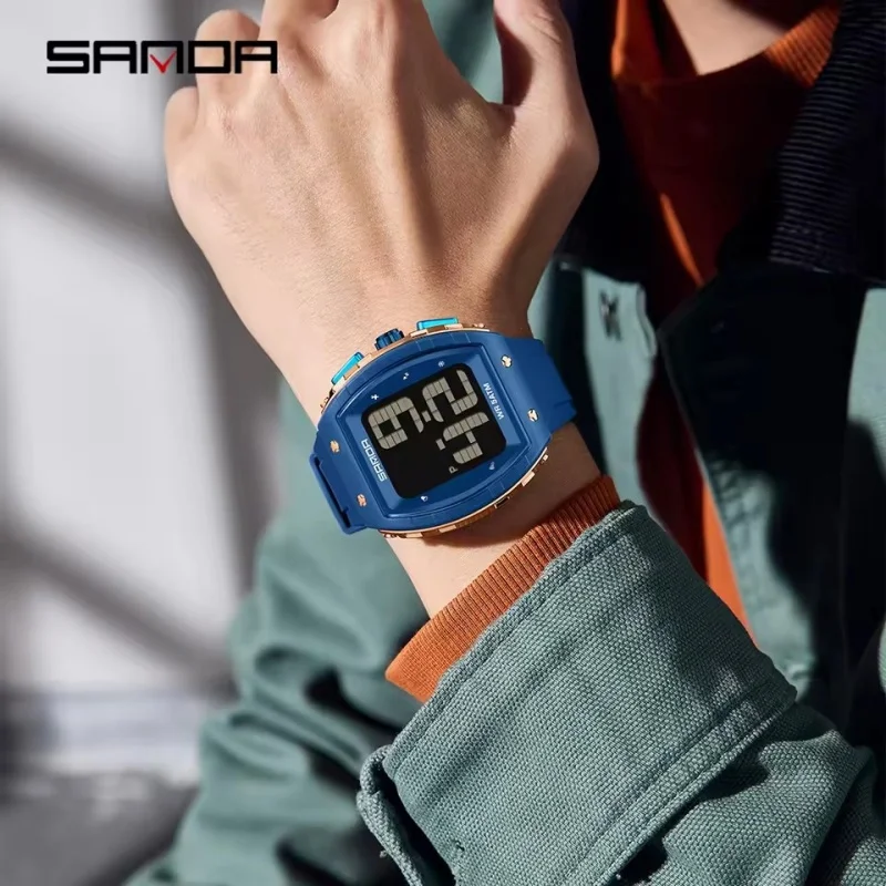 SANDA 6222 ساعة رقمية رجالية عادية مقاوم للماء LED الطلب الكبير تاريخ ساعة تنبيه ساعة رجالية سيليكون حزام ساعة إلكترونية