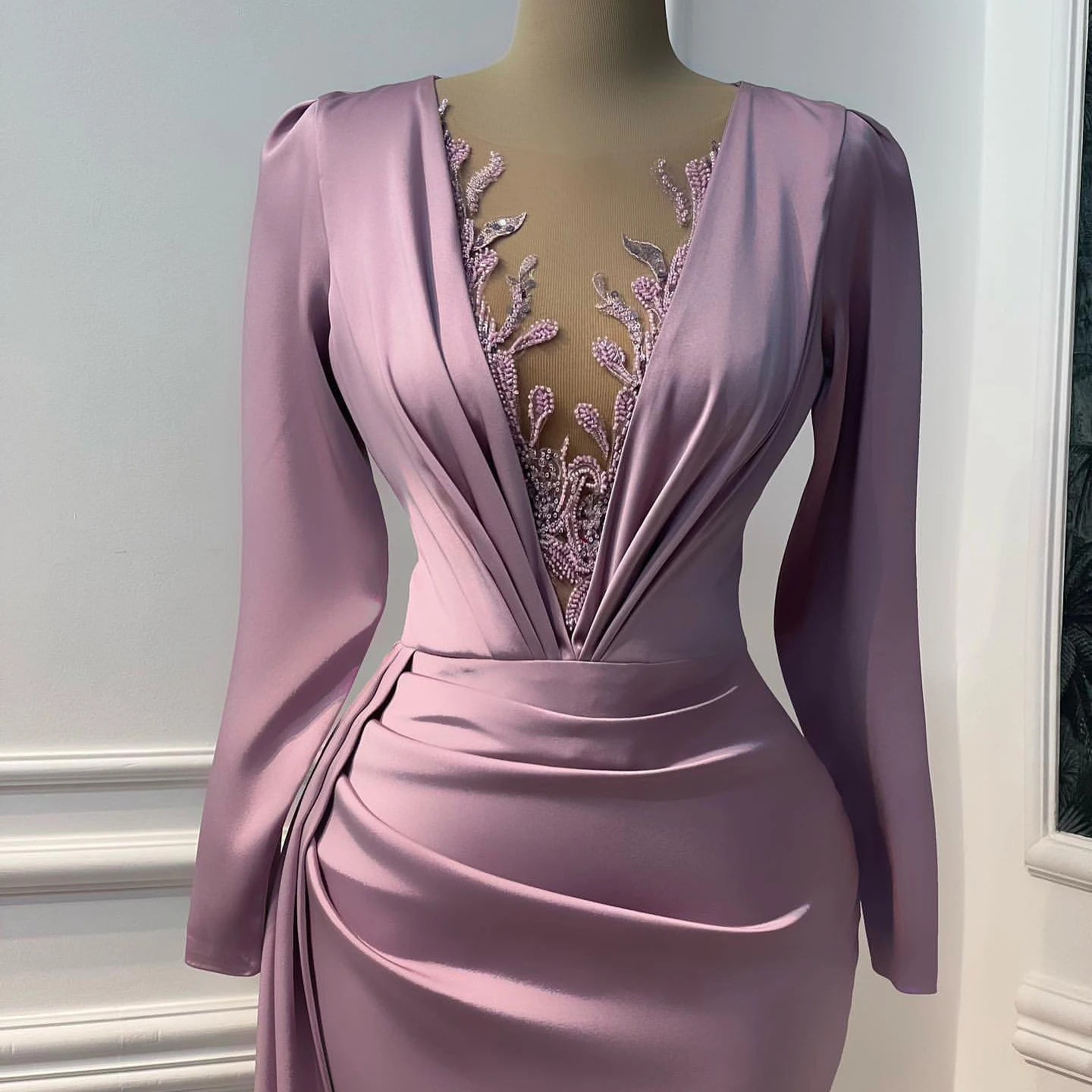 Thinyfull Sexy Prom Dresses Long Sleeve V-neck Mermaid Evening Dress Floor Length Saudi Arabia Cocktail Party Gowns Custom Size