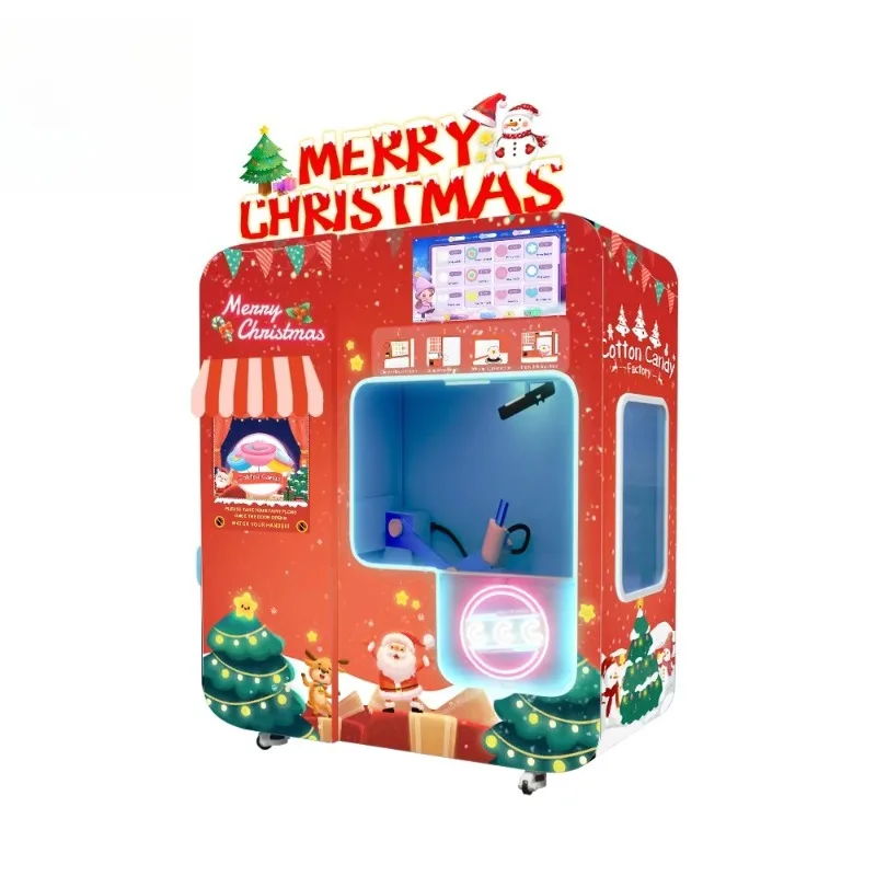 Customized Christmas Design Commercial Automatic Sugar Cotton Candy Machine Robot Cotton Candy Vending Machine for Sale