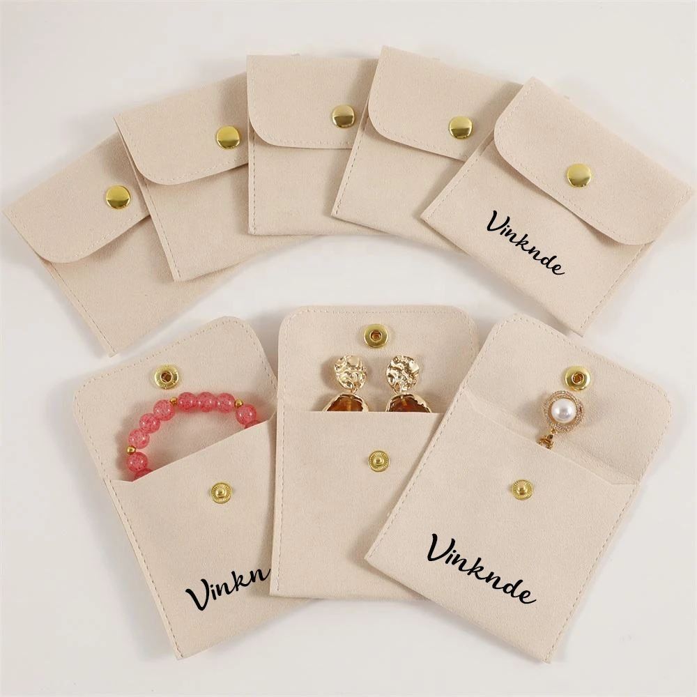 

Personalized Logo Print Jewelry Pouch Snap Button Bags Custom Earrings Brooch Ring Pouches Wedding Favor Gift Bags Compartment