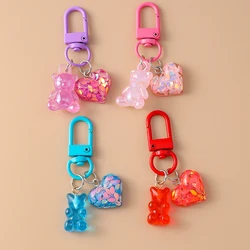 Cute Resin Simulation 3D Bear Keychain Love Heart Keyring for Women Girls Handbag Pendant DIY Key Holder Jewelry Gift