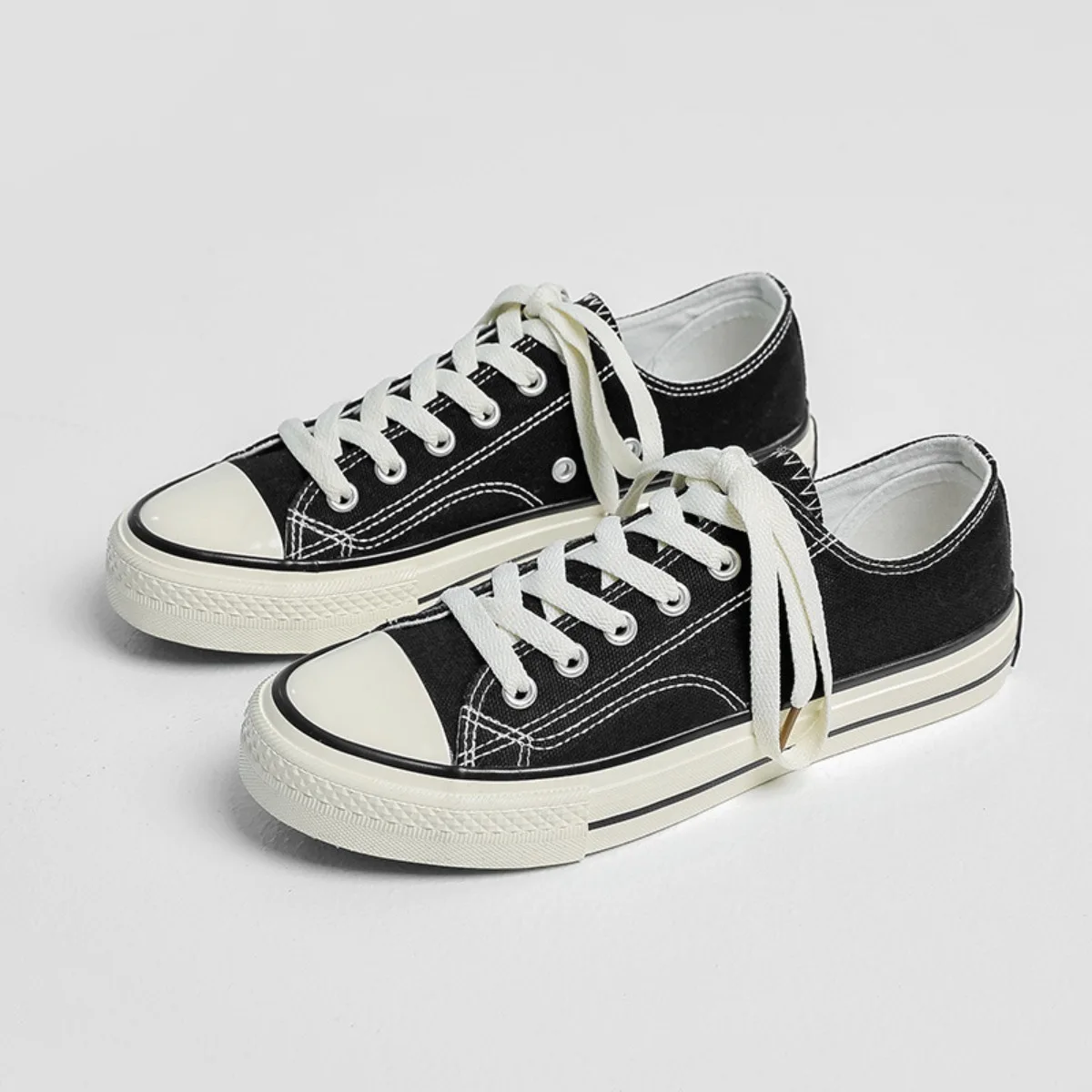 

Men's Low-Top Comfortable Shoes - Black Student-Style Thick-Heeled Shoe Breathable Versatile Casual School Footwear All Season