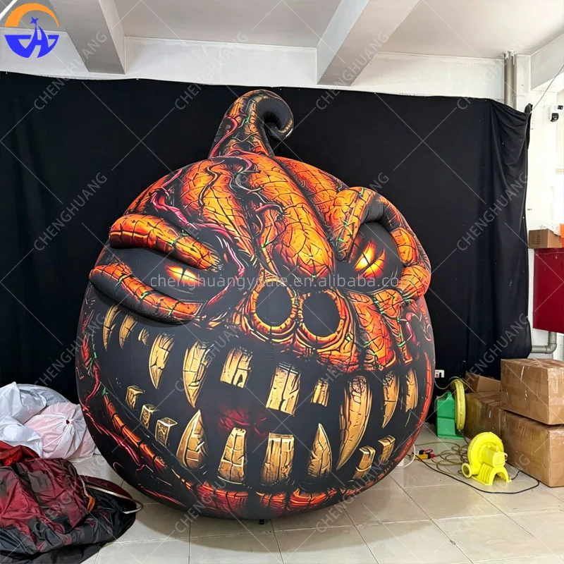 Giant Inflatable Sewn Evil Pumpkin Head, Scary Halloween Pumpkin for Outdoor Garden Festival Decor Props