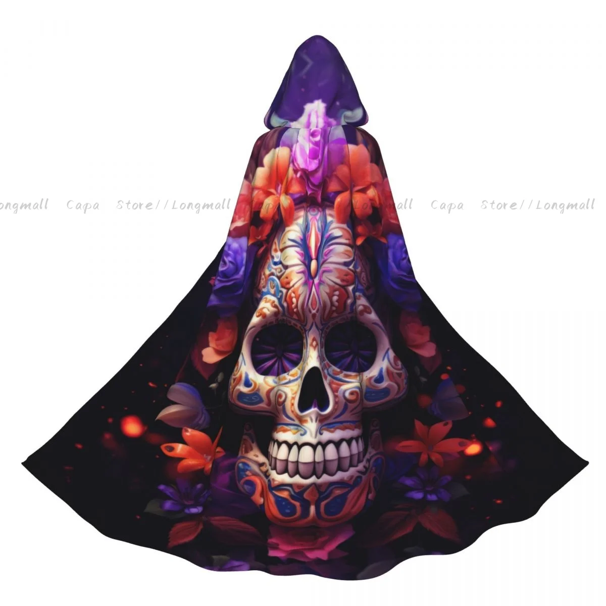 

Skull With Flowers And Leaves Hooded Cloak Coat Halloween Cosplay Costume Vampire Devil Wizard Cape Gown Party