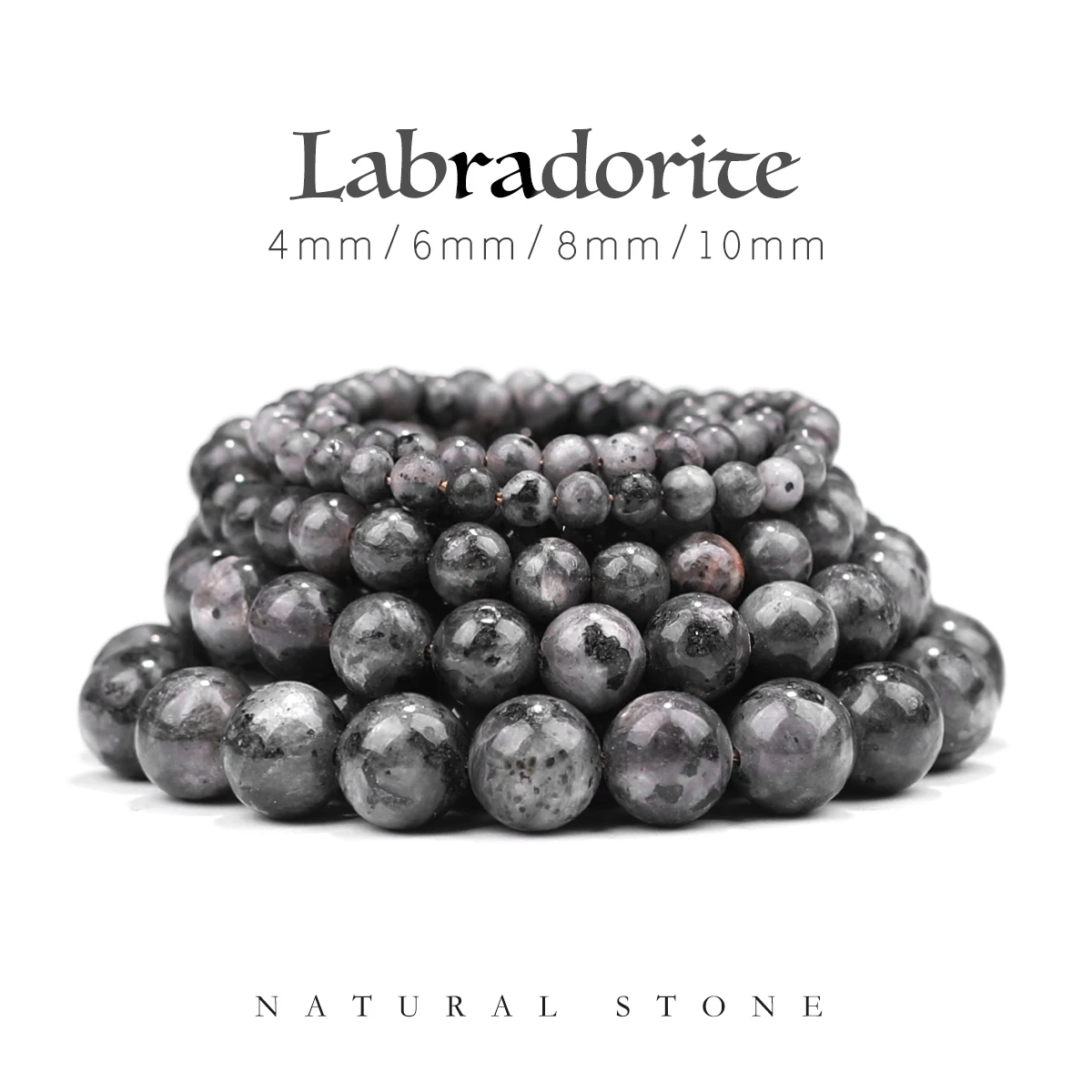 Natürliche Labradorit-Steinperlen, schwarz, rund, lose Perlen für Schmuckherstellung, Armbandzubehör, 15 Zoll, 4/6/8/10/12 mm