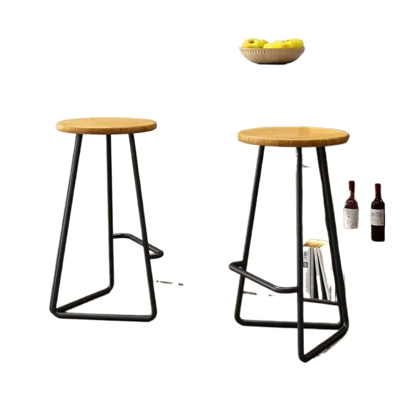 المنزل بار البراز مصمم عالية كرسي مكافحة الحديد مقهى البراز مع مقعد الخشب الصلب جزيرة المطبخ مقعد دائري 65 سنتيمتر الارتفاع #5