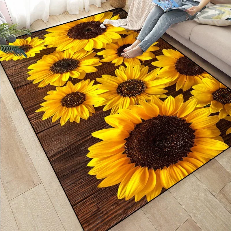 

3D Sunflower Carpet Non-slip Floor Mat Bedroom Living Room Large Area Rugs Home Decor Floral Doormat Entrance Mat Tapis Salon