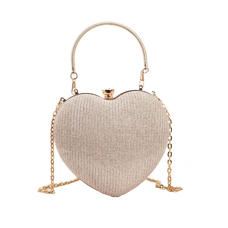 Evening Clutch Bag Women Bag Shiny Handbag Heart Shape Metal Clutches Bag Fashion Chain Shoulder Crossbody Bag Luxury Lady Purse