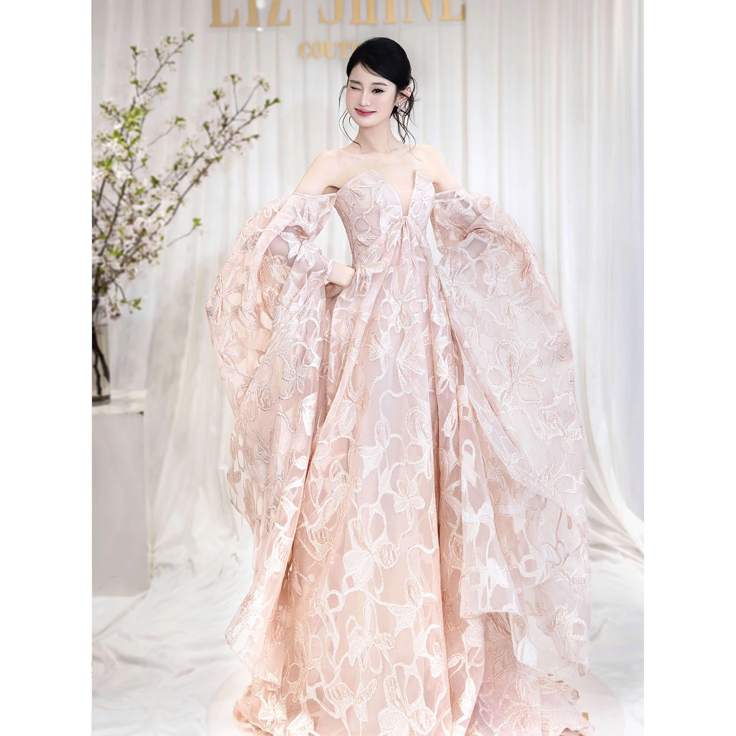 Elegante blozen avondjurk grote omslag off-shoulder feestjurken