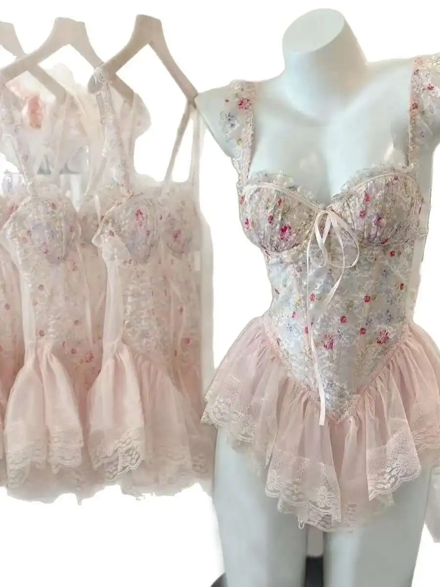 Seksowna sukienka w kwiatowy wzór, styl rybia ość, codzienna, czysta pożądanie, odkryte plecy, głęboki dekolt V, ramiączka, bez rękawów, urocza, słodka, IIT6