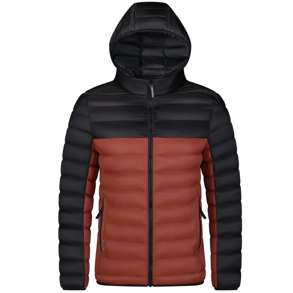 Color Block Men\'s Parka 2023 New Winter Jacket Warm Ribbed Clothing Outdoor Casual Thickened Hooded Cotton Coat for Men