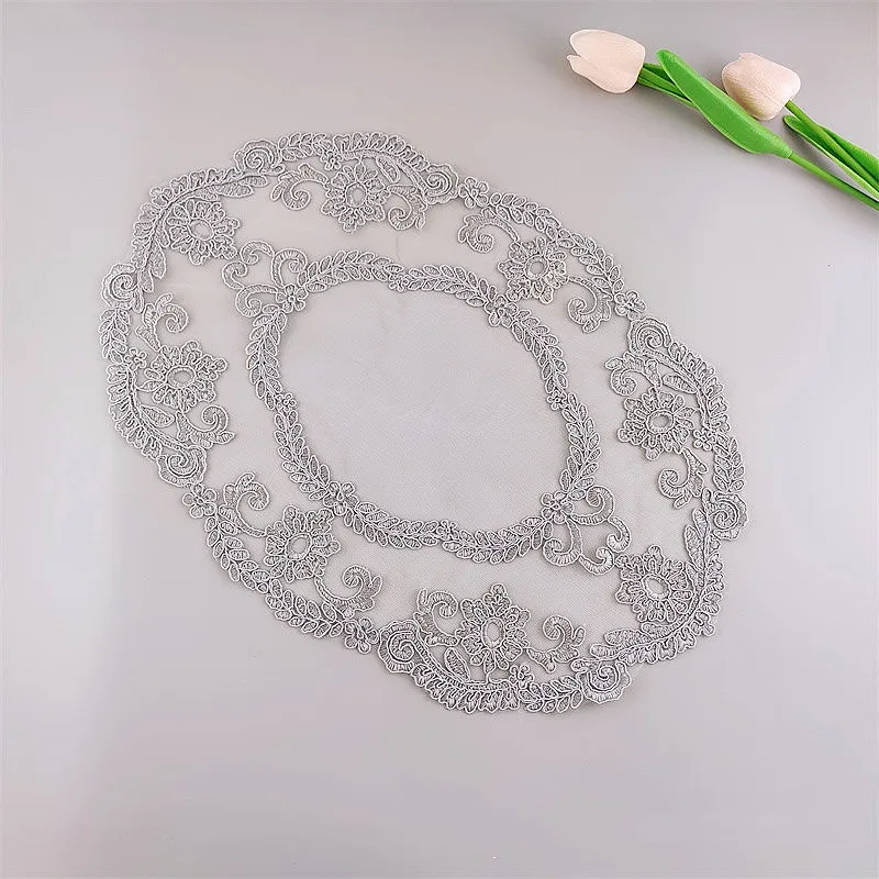 European oval mesh embroidered delicate table mat placemat bowl oven toaster fruit tray cloth tea party Christmas decoration