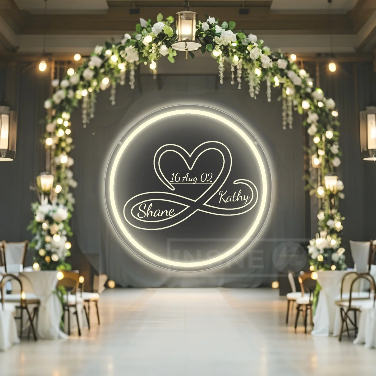 

Custom Infinity Heart LED Neon Sign Personalize Names Date Romantic Couples Gift USB Wall Decor Love Wedding Elegant Ambiance