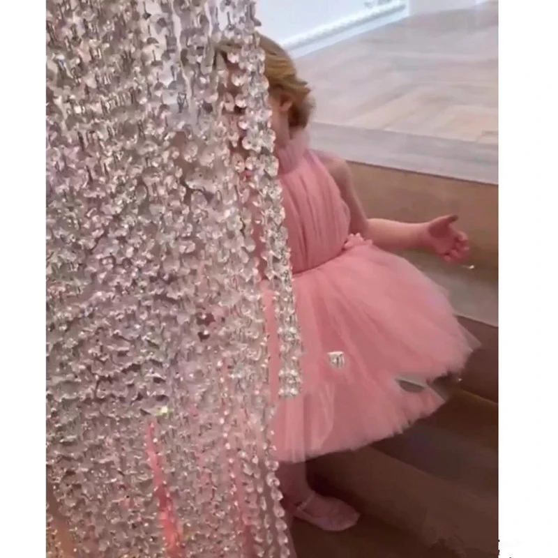 Vestido de baile com gola alta até o chão, lindos vestidos floristas para casamento, dama de honra e júnior