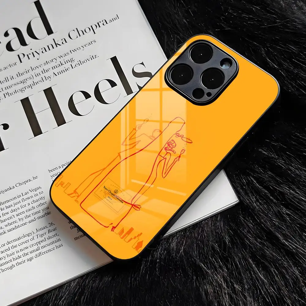 Funda para Teléfono V-Veuve Of C-Clicquot para iPhone 17 Air 16 E Pro Max 15 14 13 Mini 12 Pro 11 Max Plus, Cubierta de Vidrio Negro