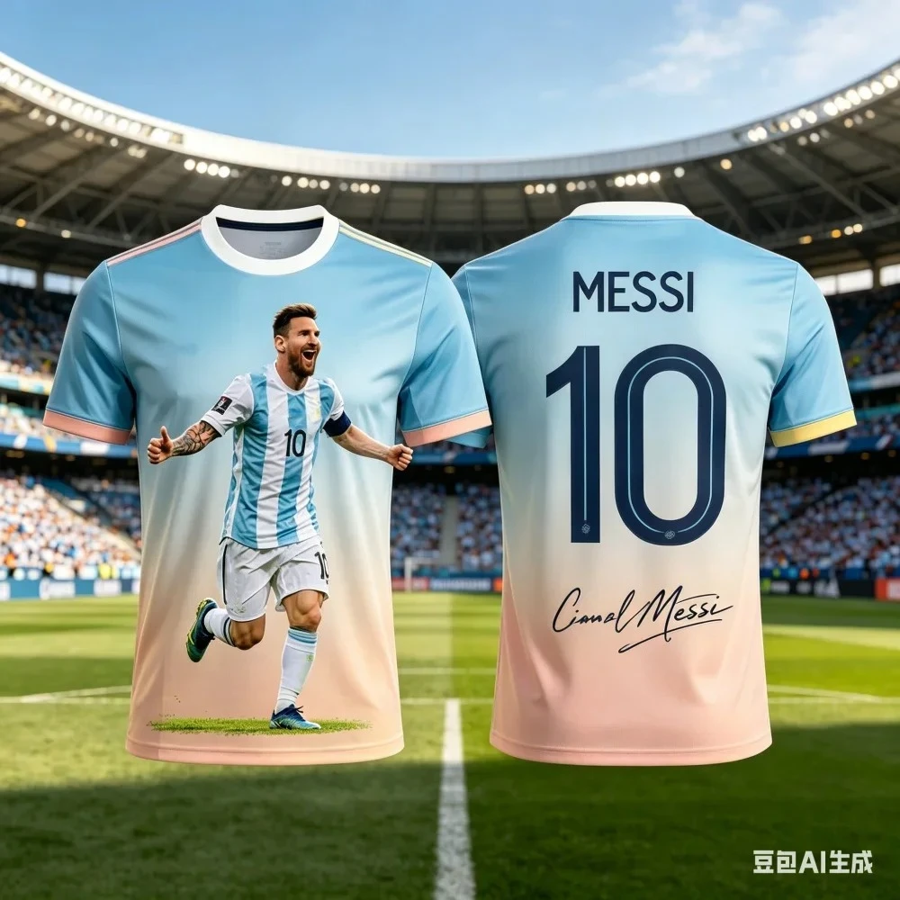 2026 Summer New Design Messi 3D Football Jersey Street Trendy Breathable Men's Short Sleeve Shirt