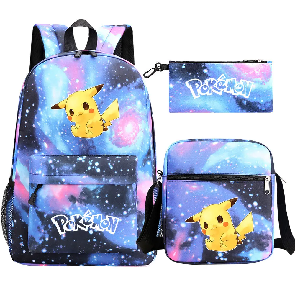 Pokemon Pikachu Backpacks 3Pcs Set Boys Girl School Backpack Students school bag Teens Large capacity Cartoon Mochila Infantil