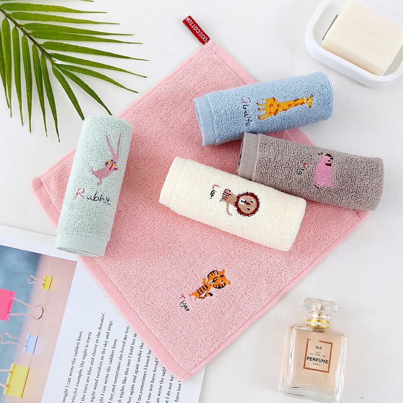 3Pcs/Set Cotton Small Square Towel 25*25 Cartoon Embroidered Plain Hook Children's Square Towel Kindergarten Baby Towel