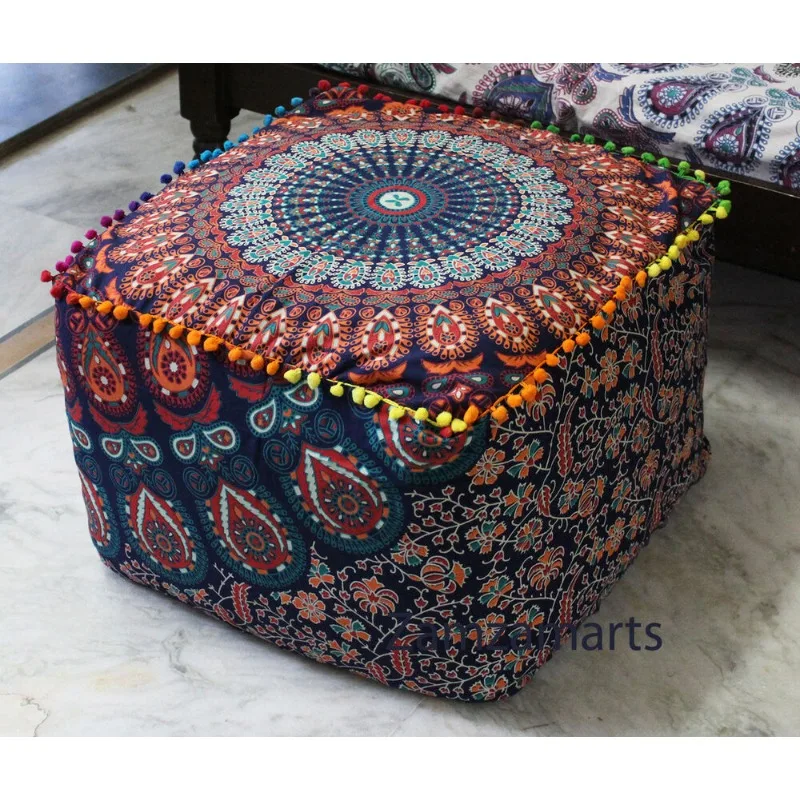 Square Ottoman Pouf Cover 16x16x16