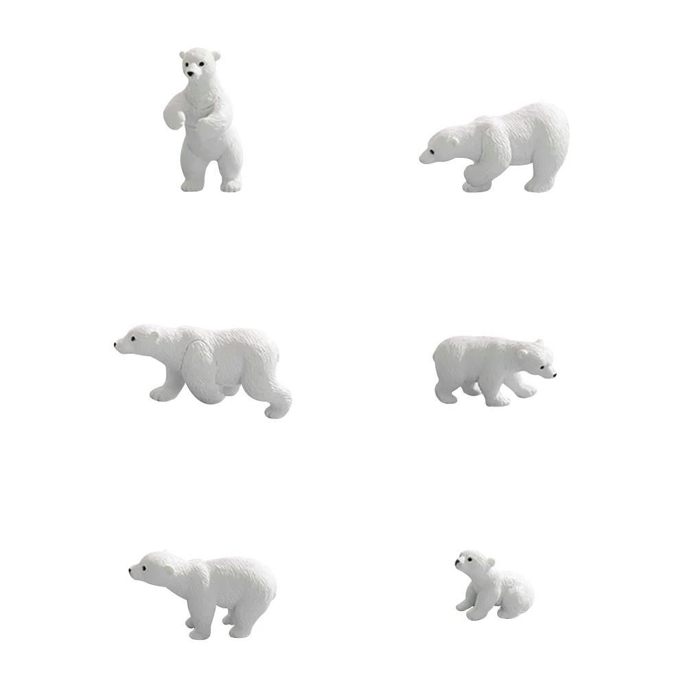 

6 Pcs Mini Polar Bear White Model Animals Resin Figurines Toys Adornment Crafts Garden Statues Table