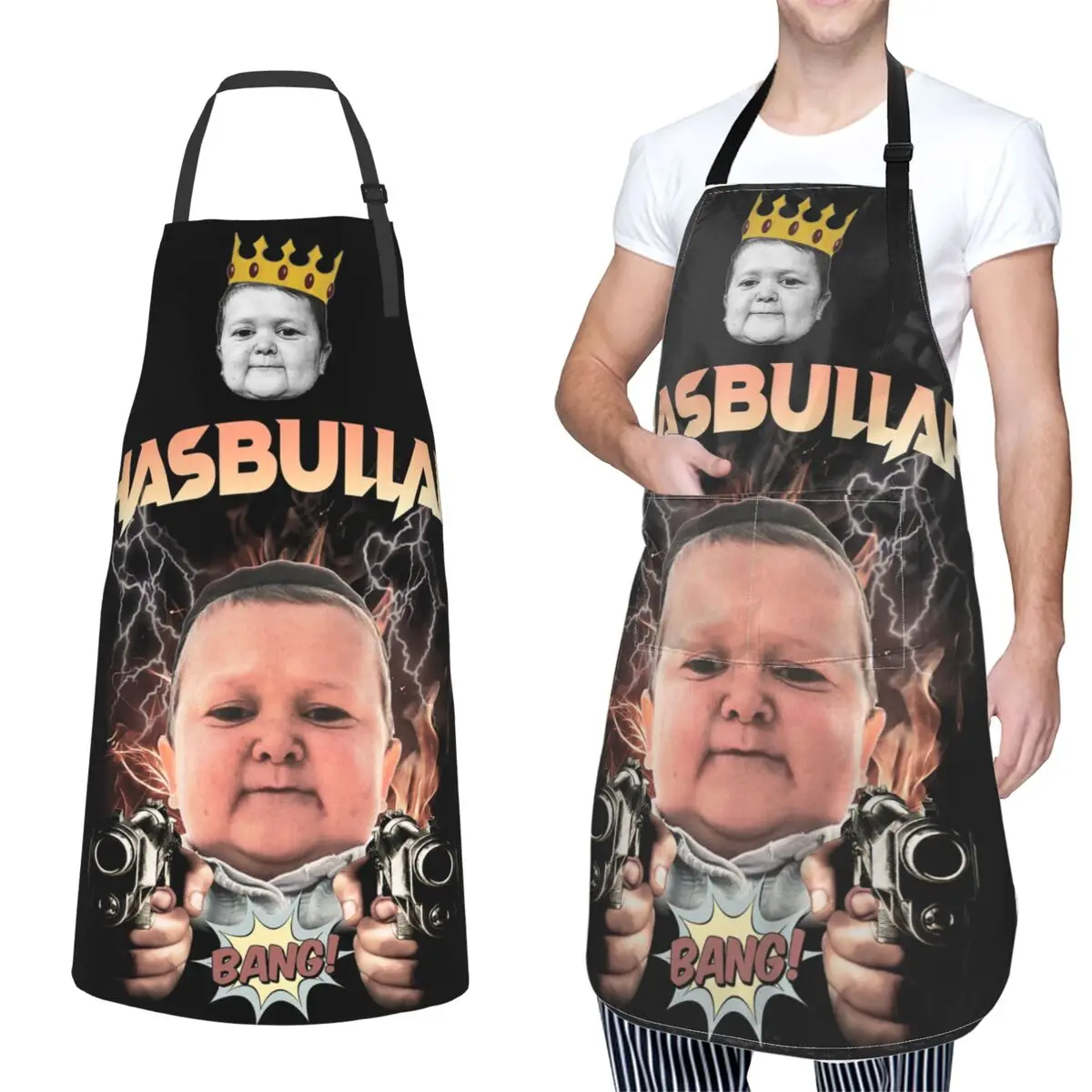 Hasbulla Magomedov Crown Meme Kitchen Cooking Aprons with 2 Pockets Waterdrop Resistant Adjustable Neck Strap BBQ Aprons