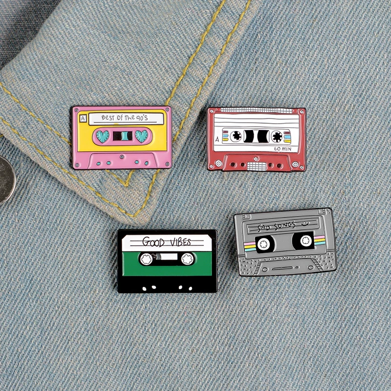 Custom Good Vibes ! Retro Tape Enamel Pins Cassette Metal Brooches Music Badges Lapel Backpack Jewelry Gift for Friend Wholesale