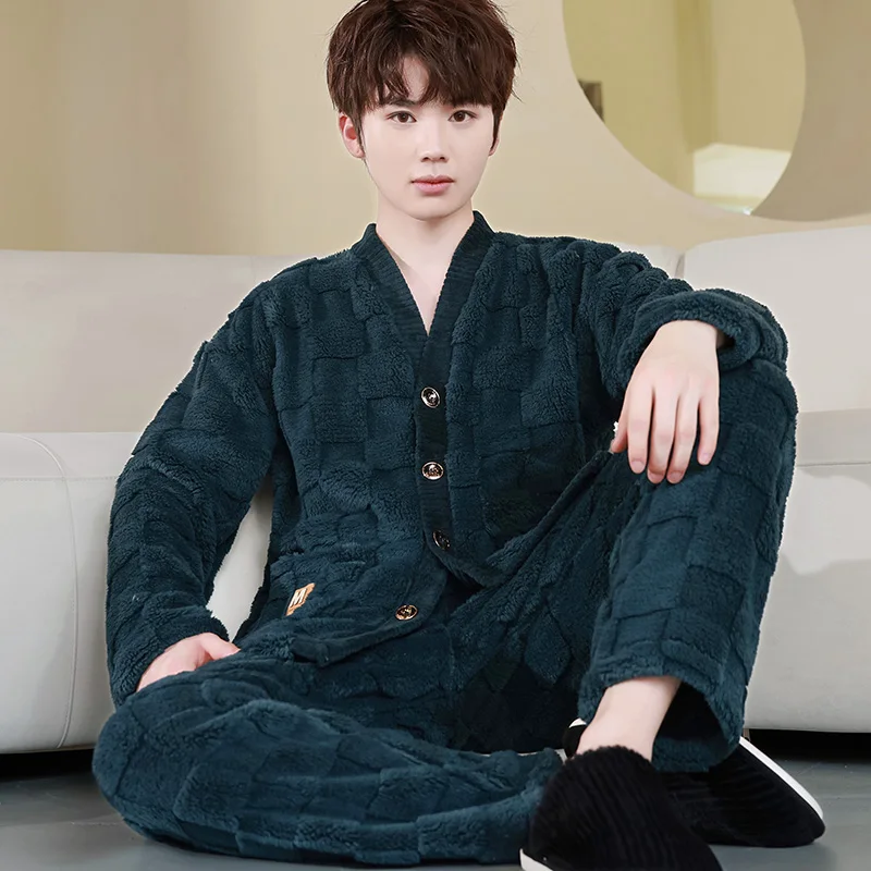 W-v cardigan square gray blue-velvet men