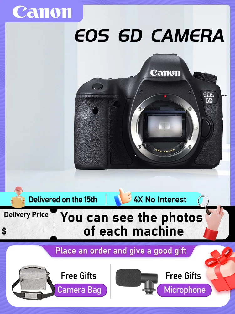 Canon EOS 6D 6D Mark II Full Frame Digital SLR Professional Photographer Photography 20.20MP 4K Video Cameras 6D II 6DII（Used）