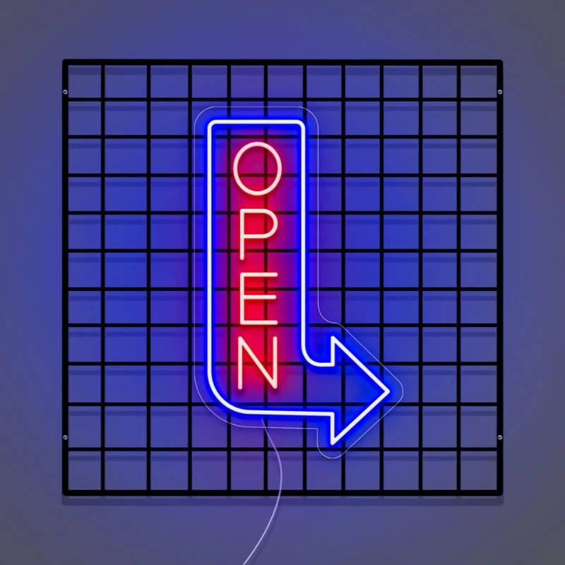 علامات النيون المفتوحة لنافذة الأعمال، LED ضوء النيون عكس الضوء لواجهة المتجر متجر بيع بالتجزئة صالون بار مطعم باب جدار ديكور