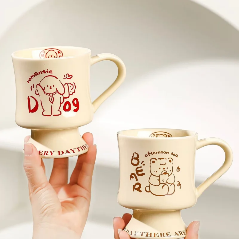 Japanese Fufu Ceramic Coffee Cup, Advanced Creative Cartoon Mug for Girls, Office and Household Coffee Cups