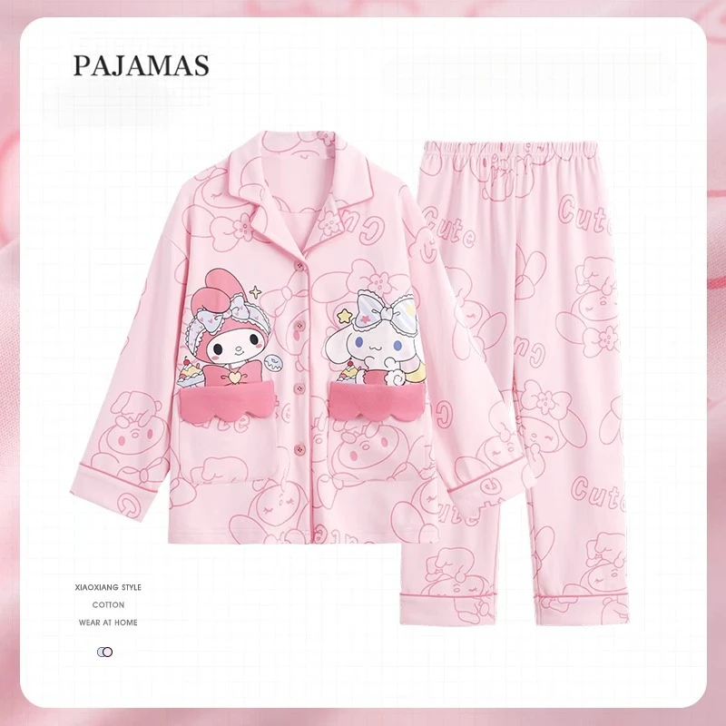 Cute Cinnamoroll Children Pajama Sets Lapel Soft Warm Comfortable Nightwear Set Two Piece Home Clothes Set Autumn Winter