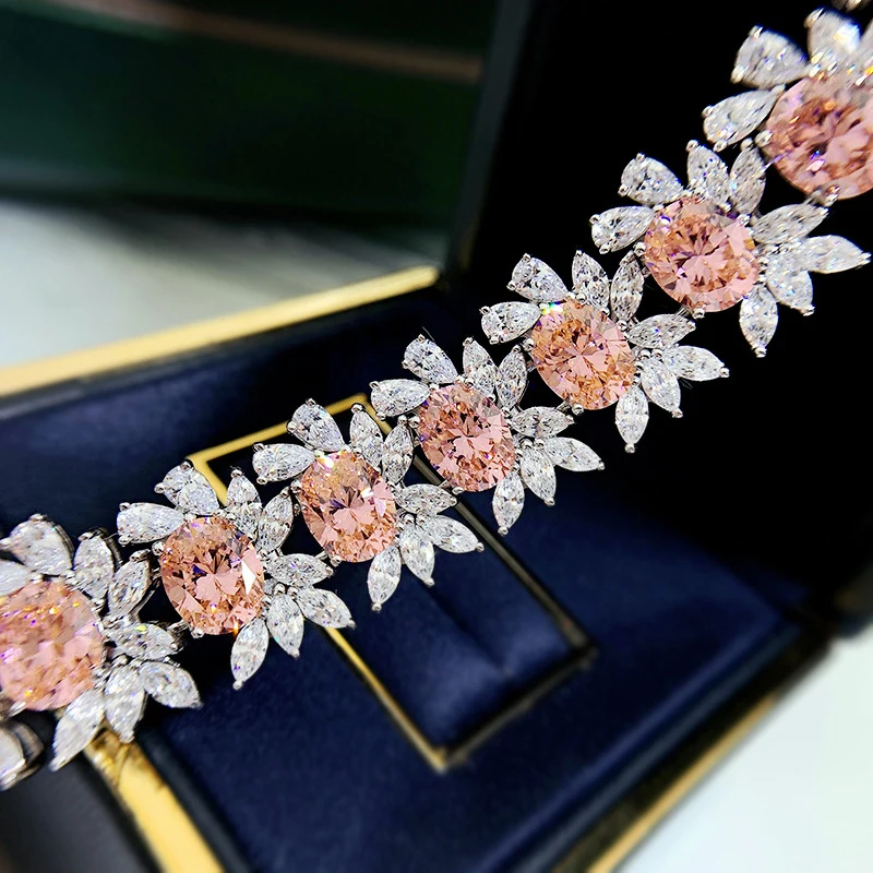 New Paparacha Diamond Setting7X9Oval round diamond teardrop marquise braceletS925Silver Fashion Jewelry