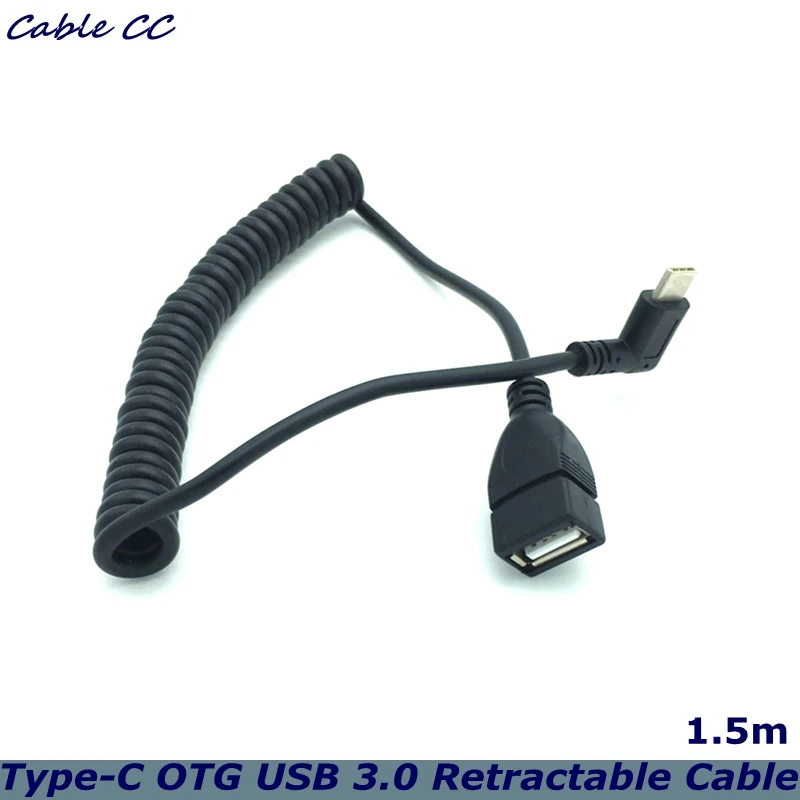 Left Right USB 3.1 Type-c Male to USB female OTG Spring Cable for Mobile Phone to Connect U Disk Mobile Hard Disk Game Console