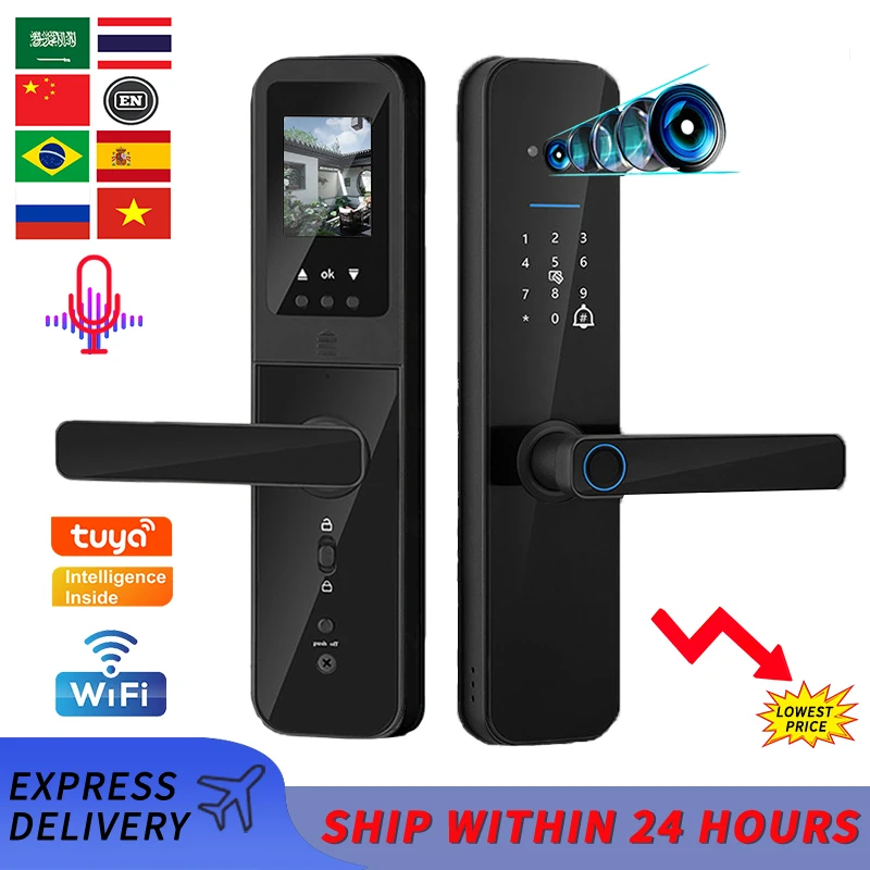 

PHIPULO Tuya Wifi Digital Electronic Smart Door Lock With Biometric Camera Fingerprint Smart Card Password Key Unlock