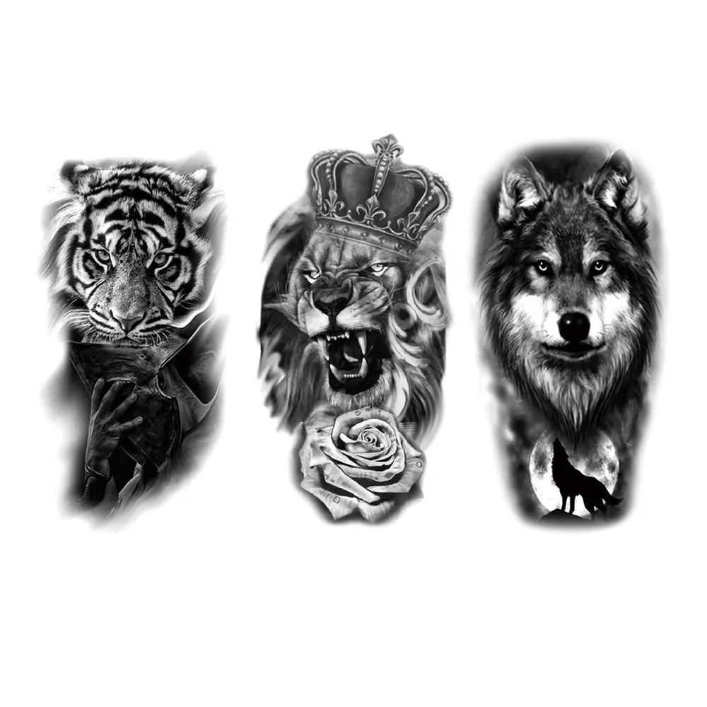 Animal Men's Temporary Tattoos for Arm Sleeve Body Waterproof Wolf Lion Tiger Tattoo Stickers Diaposable Fake Tattoo image 5