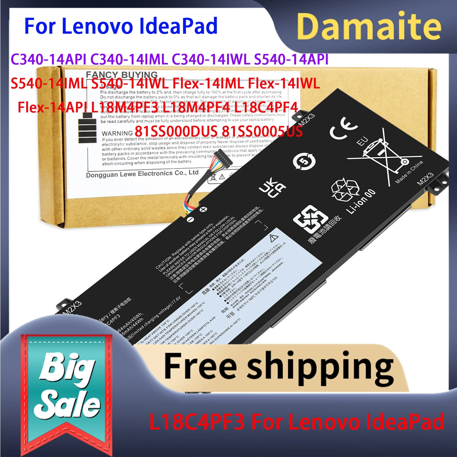 

Damaite L18C4PF3 Laptop Battery For Lenovo IdeaPad Model C340-14API C340-14IML C340-14IWL Series, IdeaPad S540-14API S540-14IML