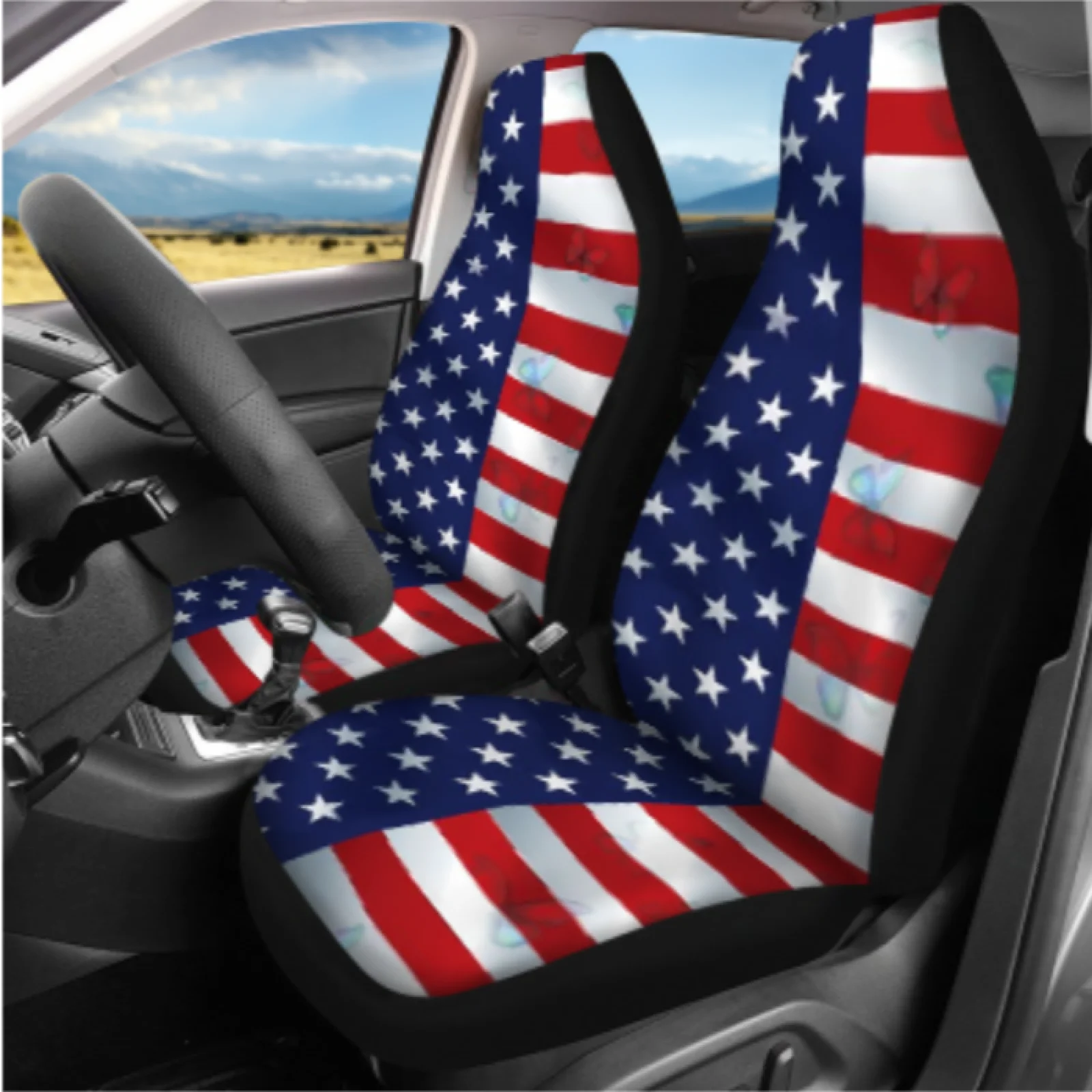Coloranimal American Flag 14 Pcs Car Seat Covers Comfortable Full Set Car Seat Cover Full Set Compatible with Cars Car Interior