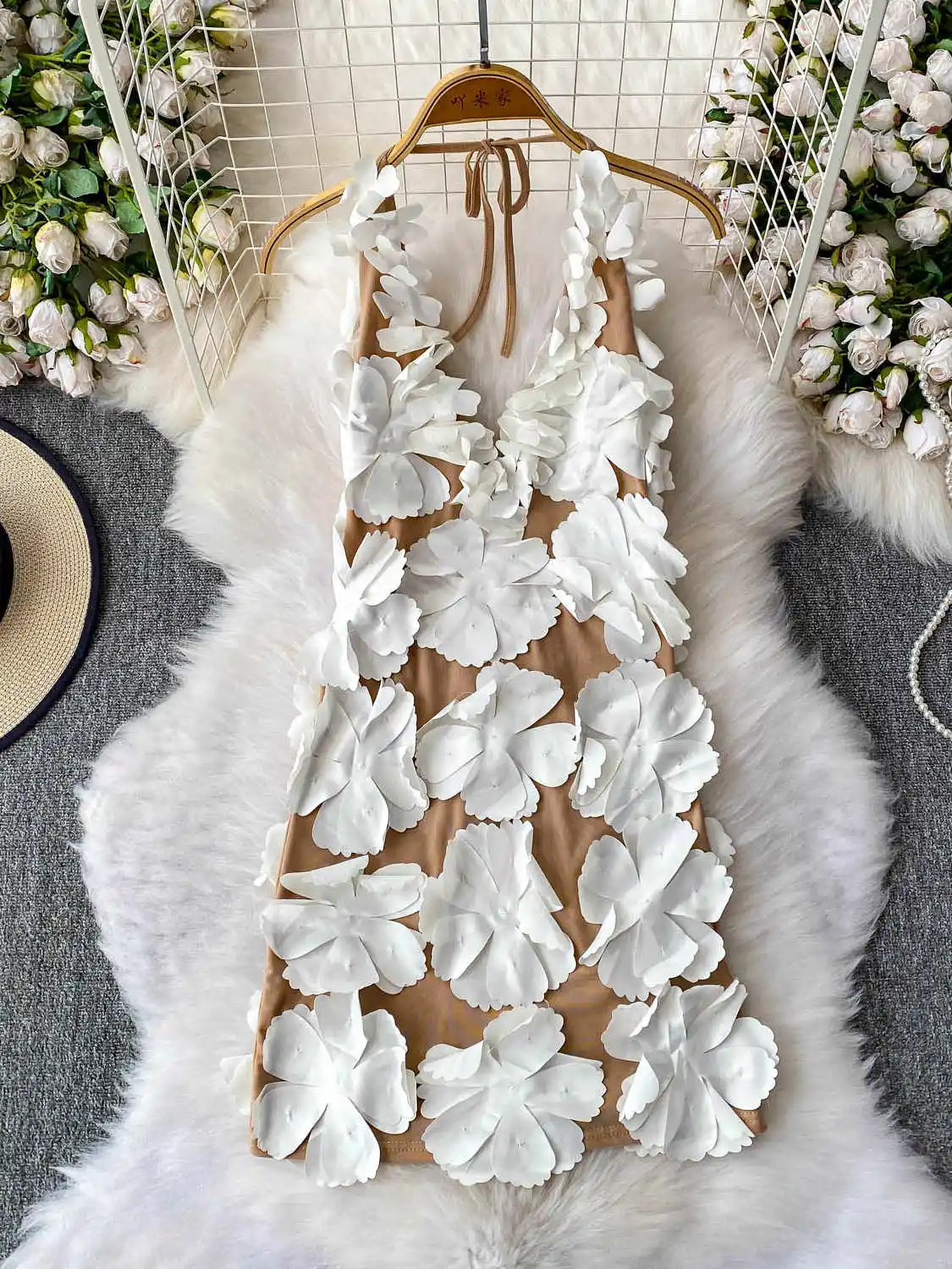 

Women White Bodycon Dress Vintage Elegant 3D Floral V-Neck Off Shoulder Mini Dresses Y2k One Piece Frocks 2000s Clothes Summer