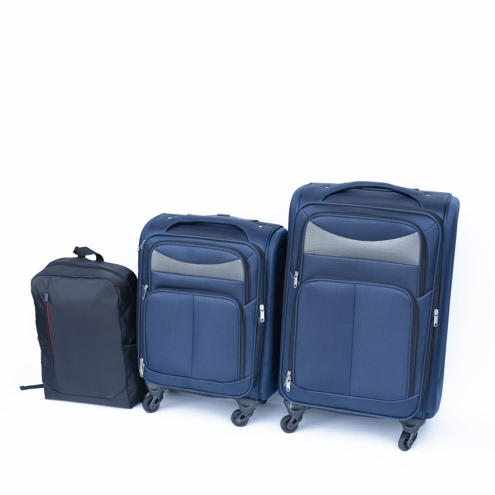 

20+24 Inch Travel Luggage Set Oxford Cloth Trolley Suitcase with Backpack No Lock Universal Wheels Blue