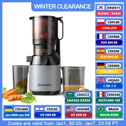 BioloMix Cold Press Juicer,with 130mm Feed Chute,Fit Whole Fruits & Vegetables,High Juice Yield,BPA FREE Slow Masticating Juicer