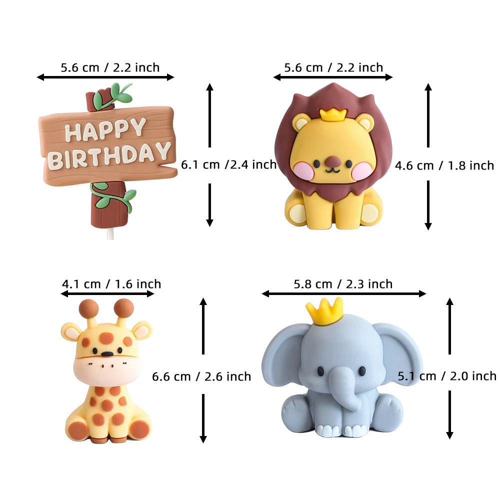 Safari Tortendekoration Wilde Tiere Löwe Elefant Giraffe Affe Dschungeltiere Wild One Kuchendekoration Geburtstagsparty Zubehör – Detail 3