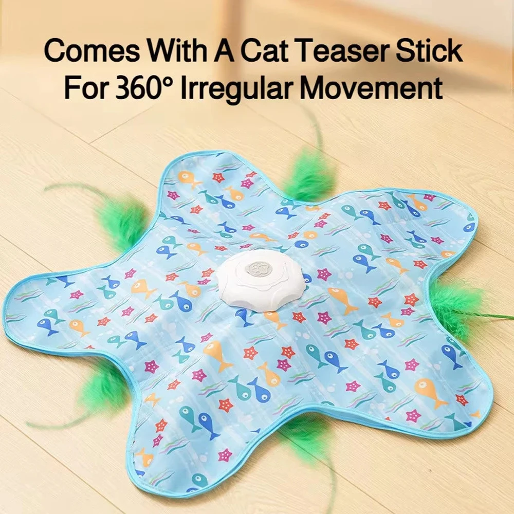 Juguete Interactivo para Gatos, Juguete para Gatos con Ratón Sonoro, Activación por Movimiento, Plumas Ocultas, Juguete para Gatitos