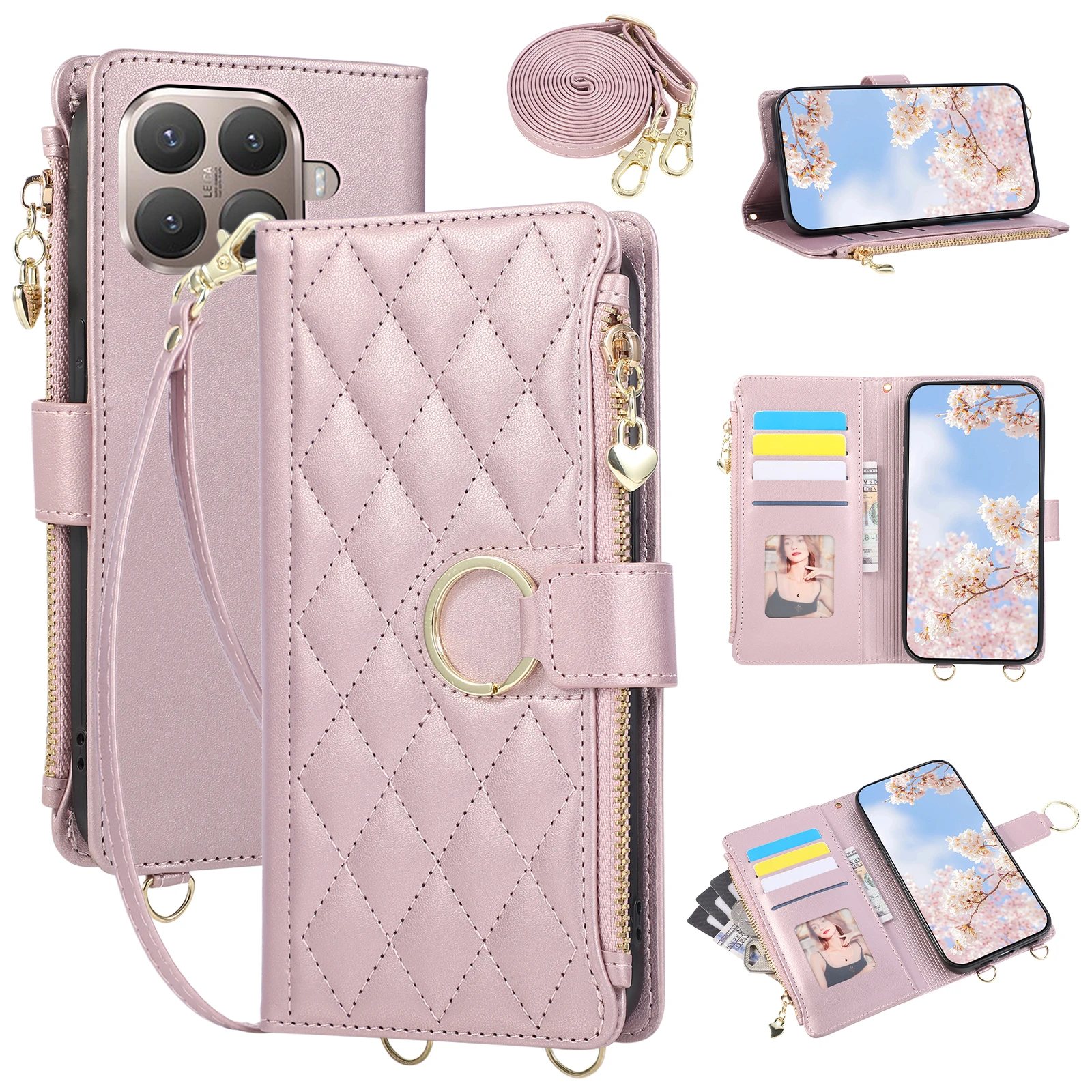 Flip-Zipper-Brieftasche mit Kartenhalter und Handyhülle für Xiaomi 17T Pro 15T 14T, Lederhülle mit Umhängeband und Handschlaufe