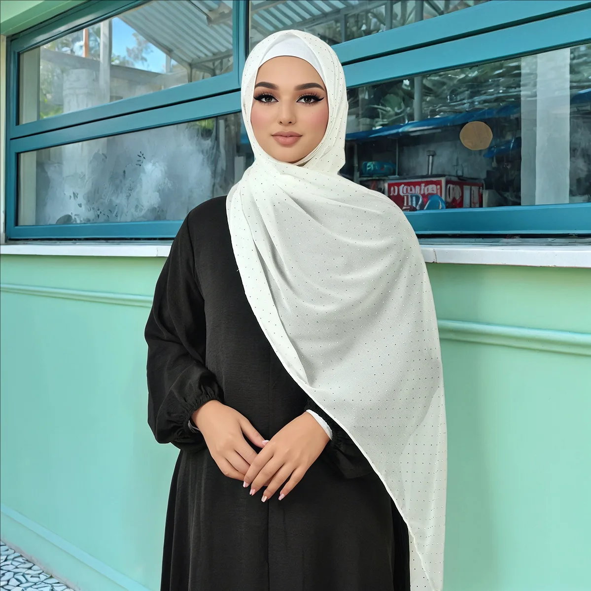 

Fashion Bubble Pearl Chiffon Scarf for Women Muslim Hijab Diamond Rhinestone Shawls Head Wrap Headband Foulard Bandanas Scarves