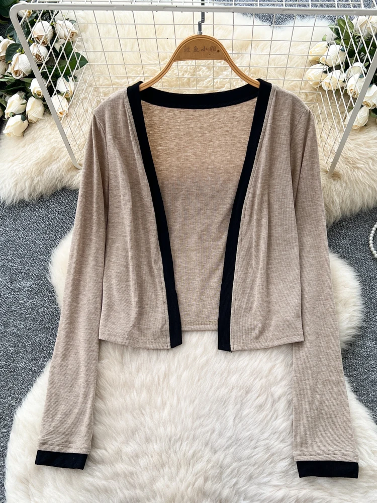 Faionable Loose Damen-Herbst-Outfit, zweiteiliges Set mit Röhrenoberteil und langer Sve-offener Cardigan, lässiger Pendler