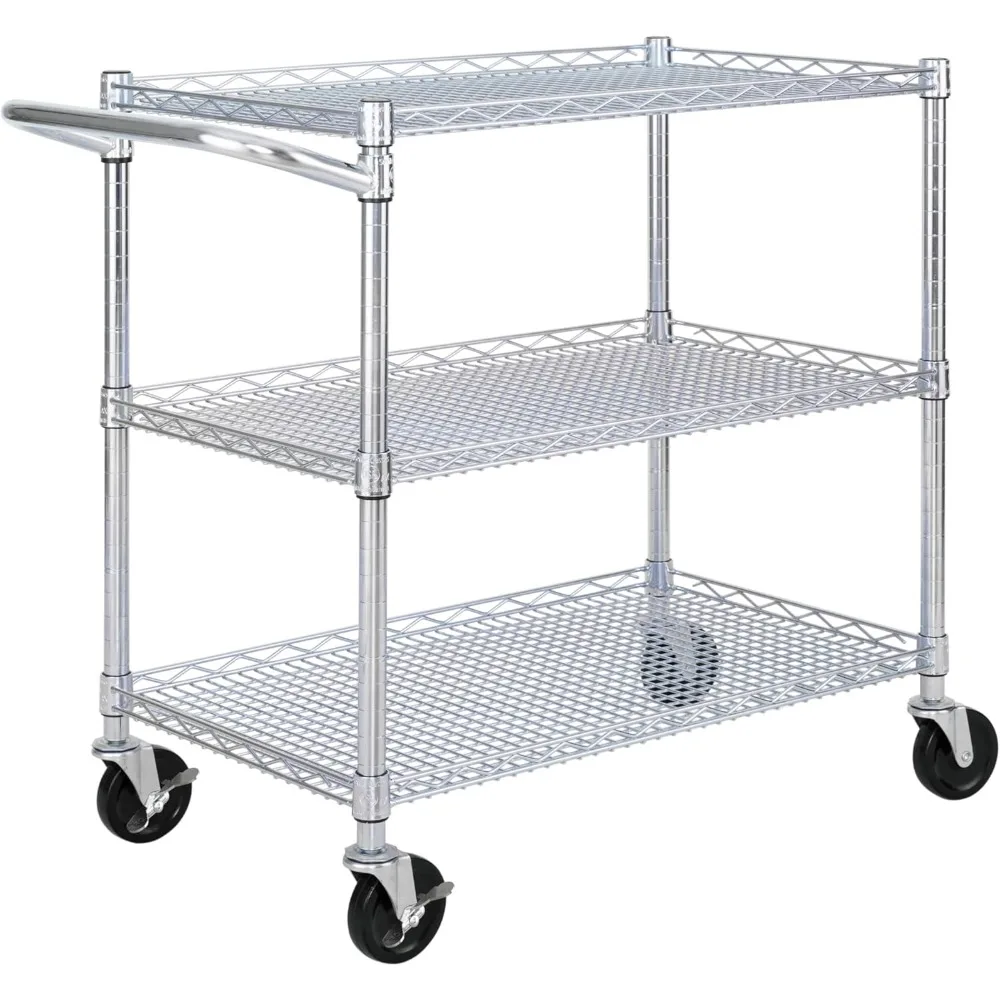 

Сверхпрочная коммерческая сверхмощная металлическая тележка на колесиках NSF со стальными полками и ручкой для ресторана